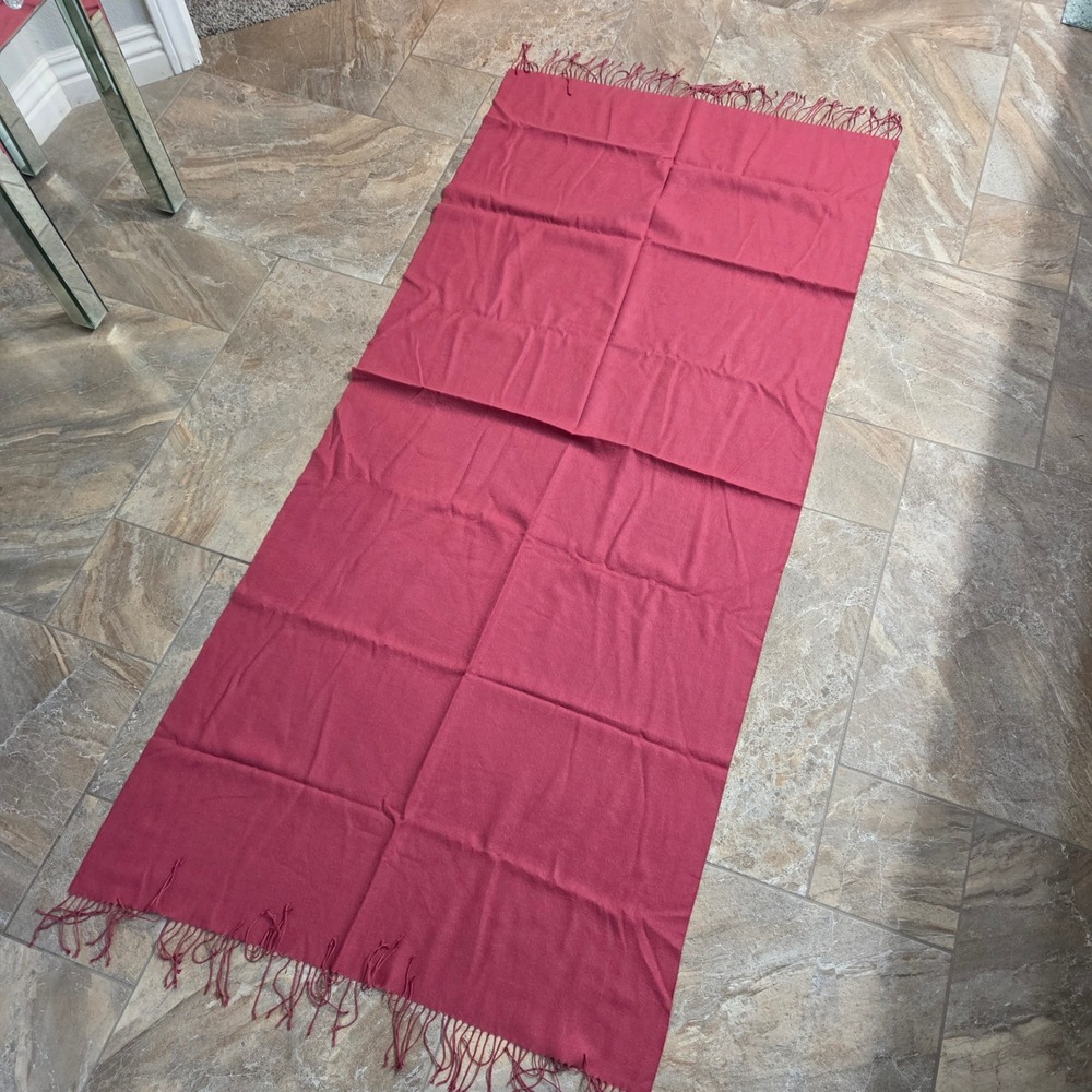 Solid Raspberry Pink Red Fringed Rectangular Scarf Lightweight Wrap Accessory - Picture 2 of 5